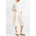 Blanc Trois-quarts Longueur Manches Coton Plissé Midi Robe D&#39;été Fabrication En Gros Mode Femmes Vêtements (TA0322D)